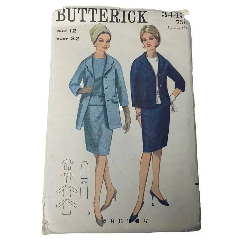 Vintage Butterick 3443 Pattern Misses 12-42 Three Piece Skirt Suit Costume Cut